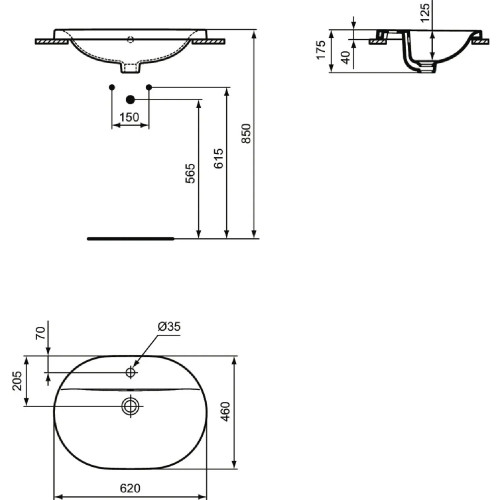 Lavabo da incasso soprapiano 62 cm Connect bianco lucido - Ideal Stand