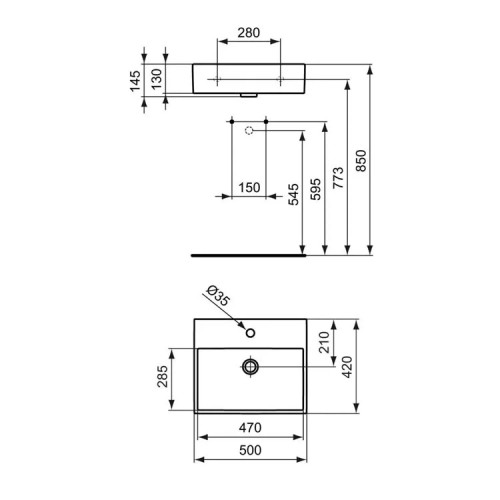 Lavabo Top a Muro 50 cm Strada Bianco Lucido - Ideal Standard