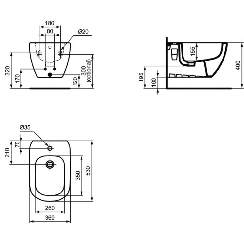 Bidet sospeso Tesi nero opaco con fissaggi nascosti - Ideal Standard