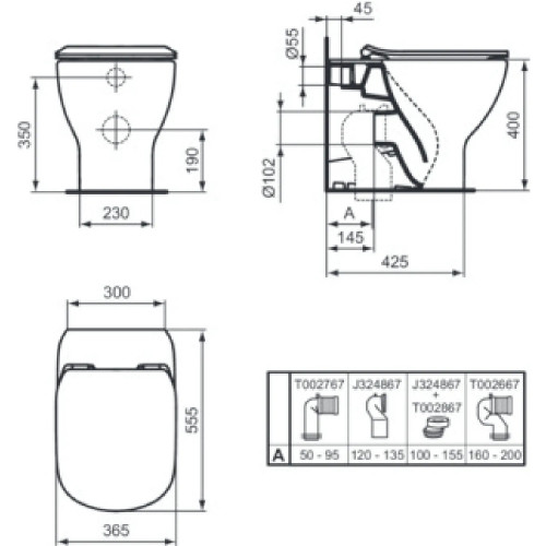 Vaso a terra filo muro Tesi bianco opaco con sistema AquaBlade - Ideal
