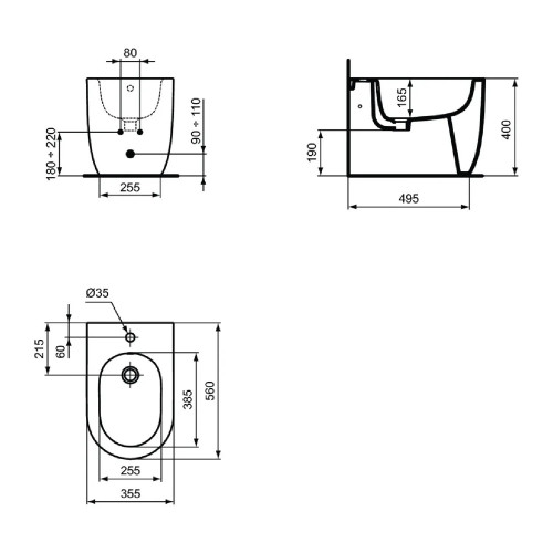 Bidet a terra filo muro Blend Curve bianco lucido | Ideal Standard