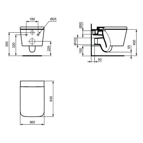 Vaso sospeso AcquaBlade Blend Curve bianco opaco - Ideal Standard