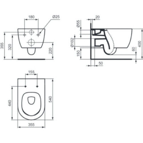 Vaso Sospeso AquaBlade Blend Curve Bianco Opaco - Ideal Standard