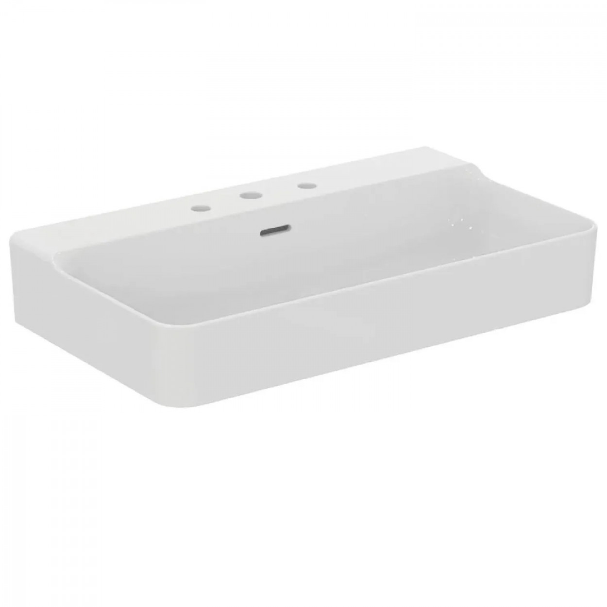 Lavabo da appoggio/sospeso rettangolare 80x45 cm con troppopieno e 3 f