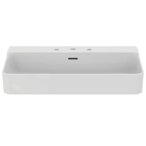 Lavabo da appoggio/sospeso rettangolare 80x45 cm con troppopieno e 3 f 2