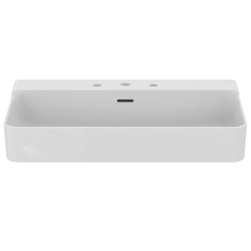Lavabo da appoggio/sospeso rettangolare 80x45 cm con troppopieno e 3 f