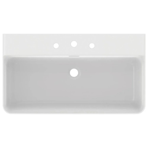 Lavabo da appoggio/sospeso rettangolare 80x45 cm con troppopieno e 3 f