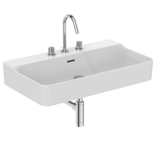 Lavabo da appoggio/sospeso rettangolare 80x45 cm con troppopieno e 3 f