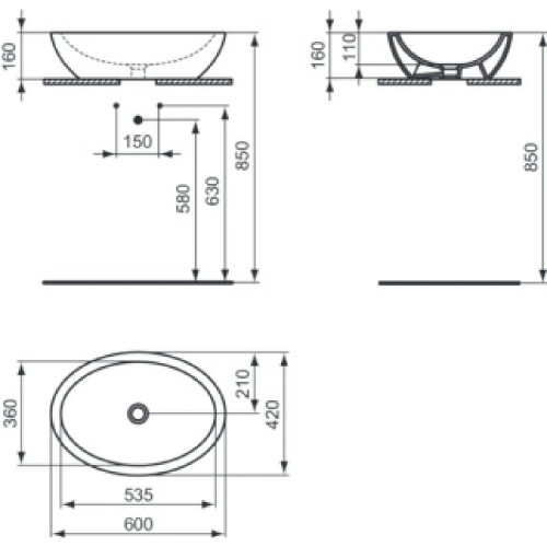 Lavabo da appoggio ovale 60x42 cm Strada bianco lucido - Ideal Standar