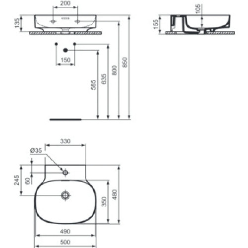 Lavabo ultrasottile Linda-X 50x48 cm bianco lucido - Ideal Standard