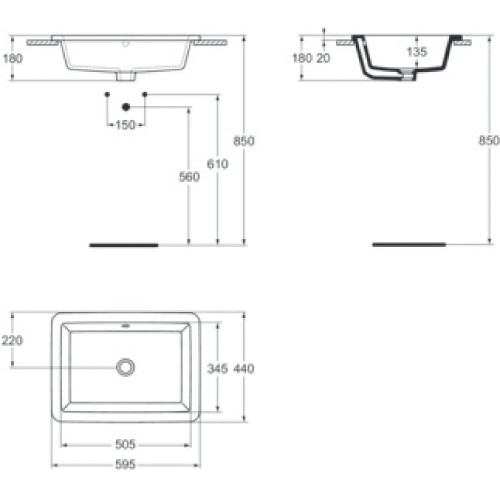 Lavabo da incasso rettangolare soprapiano 59.5x44 cm Strada bianco luc