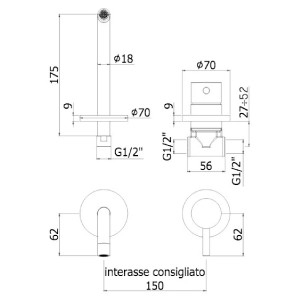 Miscelatore incasso lavabo a parete 17.5 cm senza piastra Light cromo 2