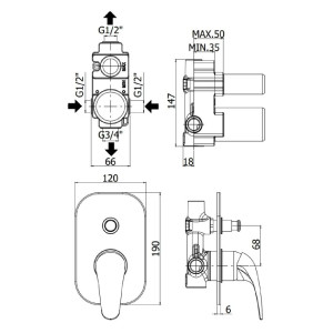 Miscelatore incasso doccia 2 uscite Duemila cromo - Paffoni 2