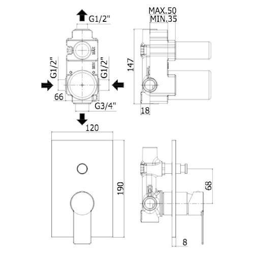Miscelatore doccia con deviatore a 2 vie Tango cromo - Paffoni