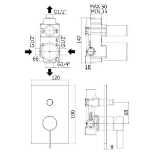 Miscelatore incasso doccia con deviatore 2 vie Rock cromo - Paffoni 2