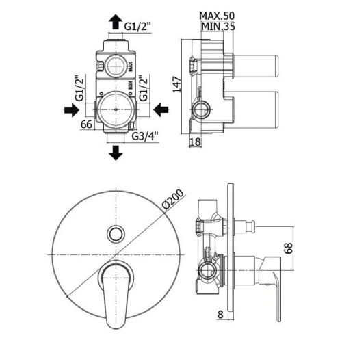 Miscelatore incasso doccia 2 uscite Green cromo - Paffoni