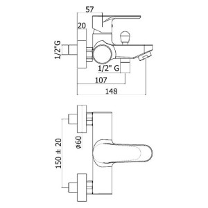 Miscelatore vasca/doccia esterno con deviatore e supporto fisso Green 2