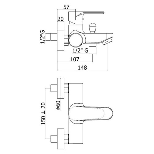 Miscelatore vasca/doccia esterno con deviatore e supporto fisso Green