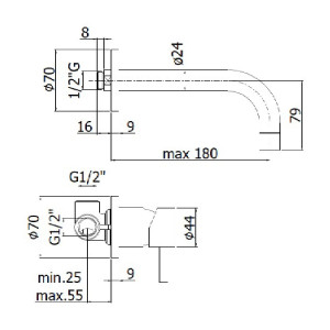 Miscelatore incasso lavabo a parete 17,5 cm senza piastra Stick cromo 2