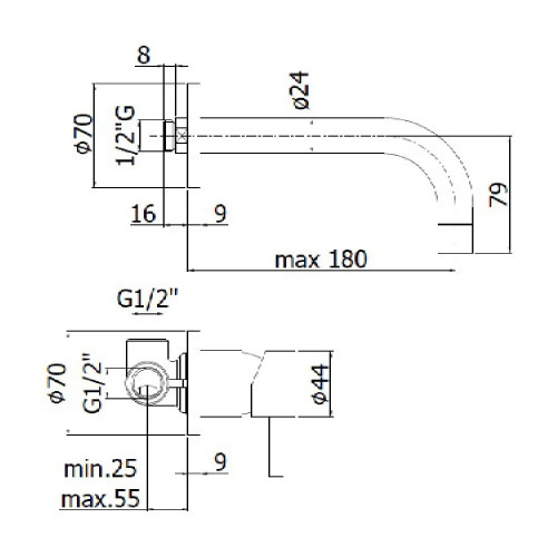 Miscelatore incasso lavabo a parete 17,5 cm senza piastra Stick cromo