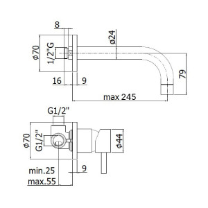 Miscelatore incasso lavabo a parete 24,5 cm senza piastra Stick cromo 2
