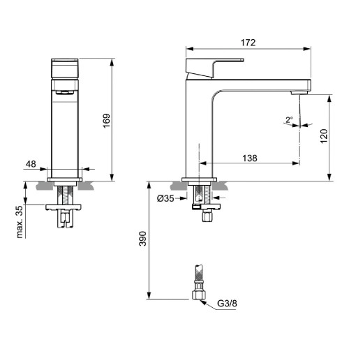Miscelatore monocomando Edge lavabo senza scarico cromo - Ideal Standa