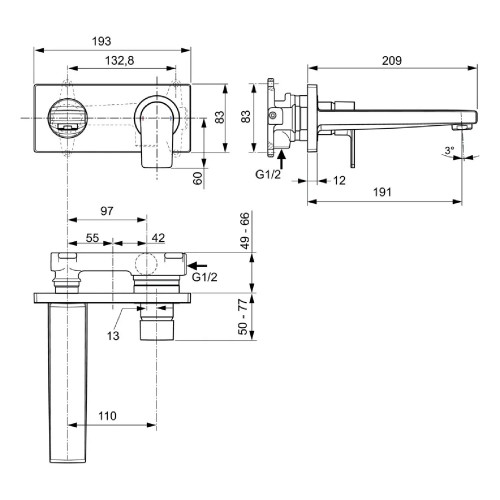 Miscelatore monocomando a parete Edge cromo - Design Ideal Standard