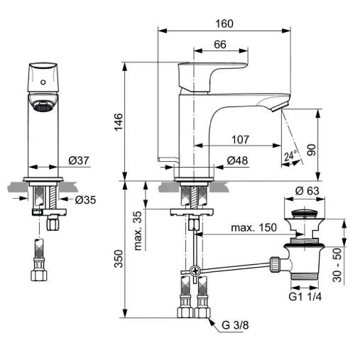 Miscelatore lavabo Connect Air silver storm con scarico - Ideal Standa