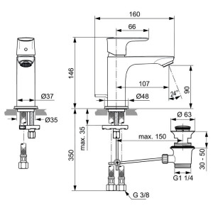 Miscelatore lavabo Connect Air slim con scarico magnetic grey - Ideal 2