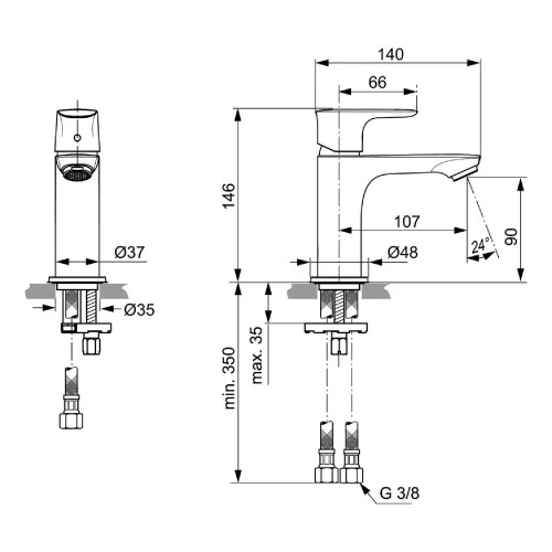 Miscelatore monocomando Connect Air lavabo senza scarico | Ideal Stand