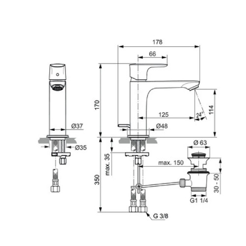 Miscelatore lavabo grande Connect Air Slim silver storm - Ideal Standa