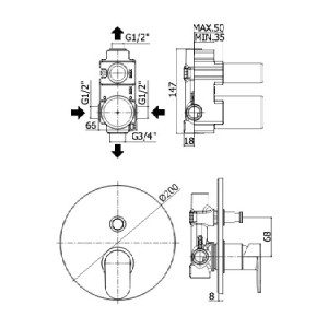 Miscelatore doccia incasso con deviatore (2 vie) Candy cromo - Paffoni 2