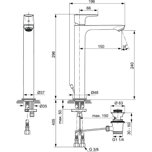 Miscelatore monocomando alto per lavabo Connect Air con asta di comand
