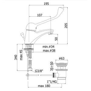 Miscelatore lavabo con leva clinica senza scarico Nettuno Due cromo - 2
