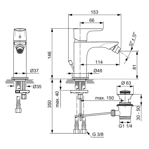 Miscelatore monocomando bidet Connect Air cromo | Ideal Standard