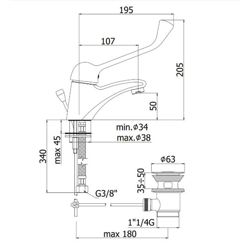 Miscelatore lavabo con leva clinica con scarico automatico Nettuno D