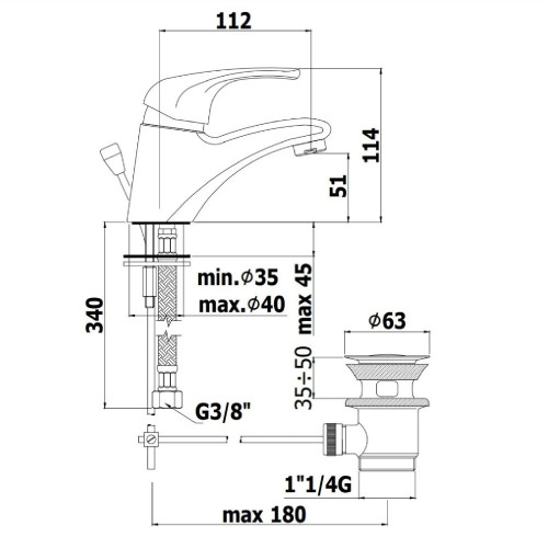 Miscelatore lavabo con scarico automatico Nettuno Due cromo - Paffoni