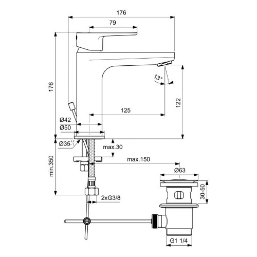 Miscelatore monocomando lavabo Cerafine O nero opaco – Ideal Standard