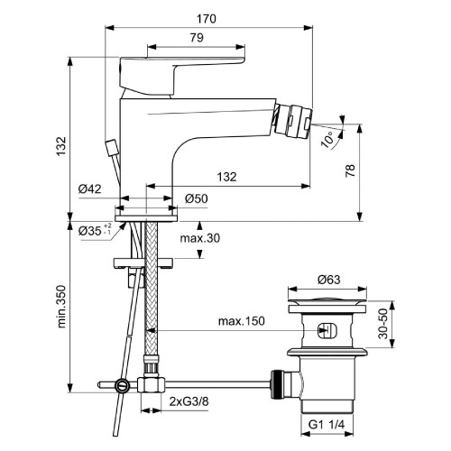 Miscelatore monocomando bidet Cerafine O cromo - Ideal Standard | Megl