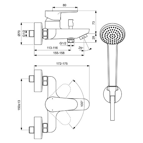 Miscelatore monocomando vasca/doccia Cerafine O cromo | Ideal Standard