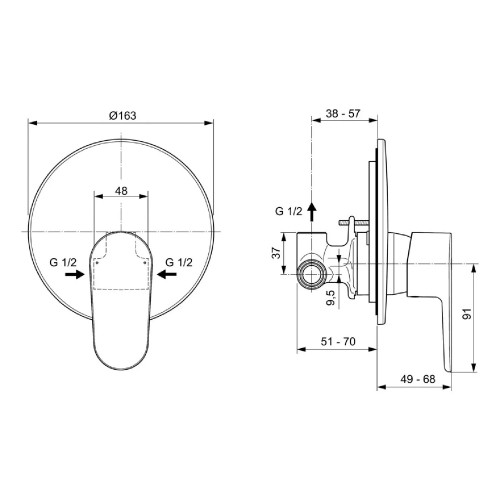 Miscelatore Incasso Doccia Cerafine O Nero Opaco - Ideal Standard