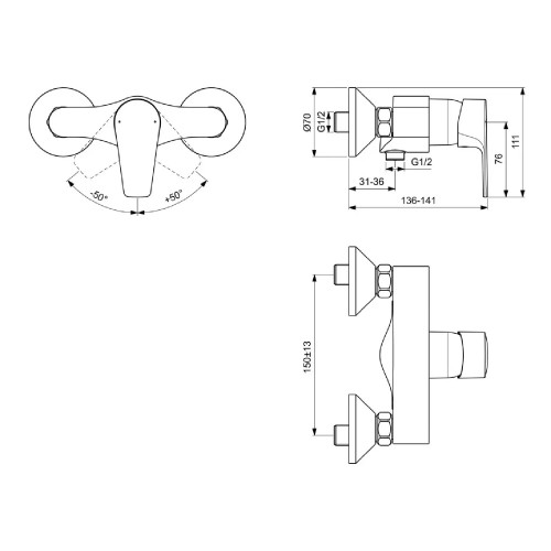 Miscelatore monocomando esterno doccia Cerafine D cromo - Ideal Standa