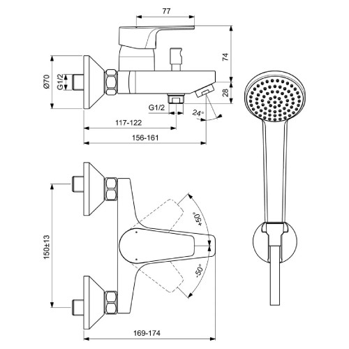 Miscelatore monocomando esterno vasca/doccia Cerafine D cromo | Ideal