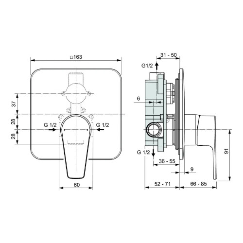 Miscelatore monocomando incasso doccia Cerafine D cromo | Ideal Standa