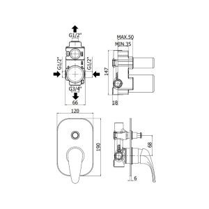 Miscelatore incasso doccia con deviatore 2 vie Nettuno Due cromo - Paf 2