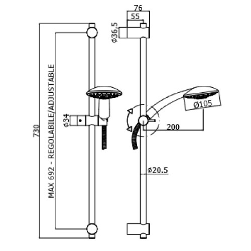 Asta doccia saliscendi Lance cromo - Paffoni