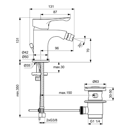 Miscelatore Monocomando per Bidet Alpha con Scarico Cromo | Ideal Stan