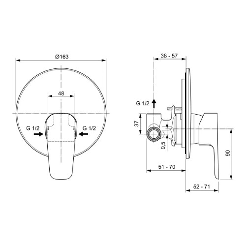 Miscelatore monocomando incasso doccia Ceraplan3 cromo | Ideal Standar