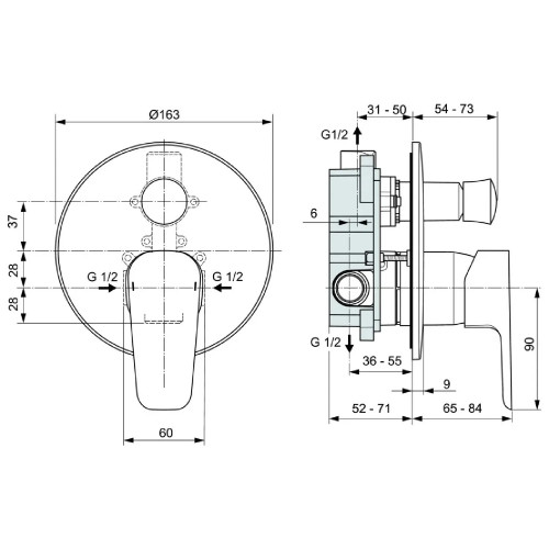 Miscelatore Incasso Vasca/Doccia Ceraplan3 Cromo - Ideal Standard