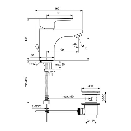 Miscelatore monocomando lavabo grande Ceraplan3 cromo - Ideal Standard